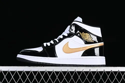 All categories Air Jordan Jordan series basketball shoes Air Jordan 1 Mid Air Jordan 1 Mid SE AJ1 Joe 1 small black gold patent leather mid-top basketball shoes 852542-007